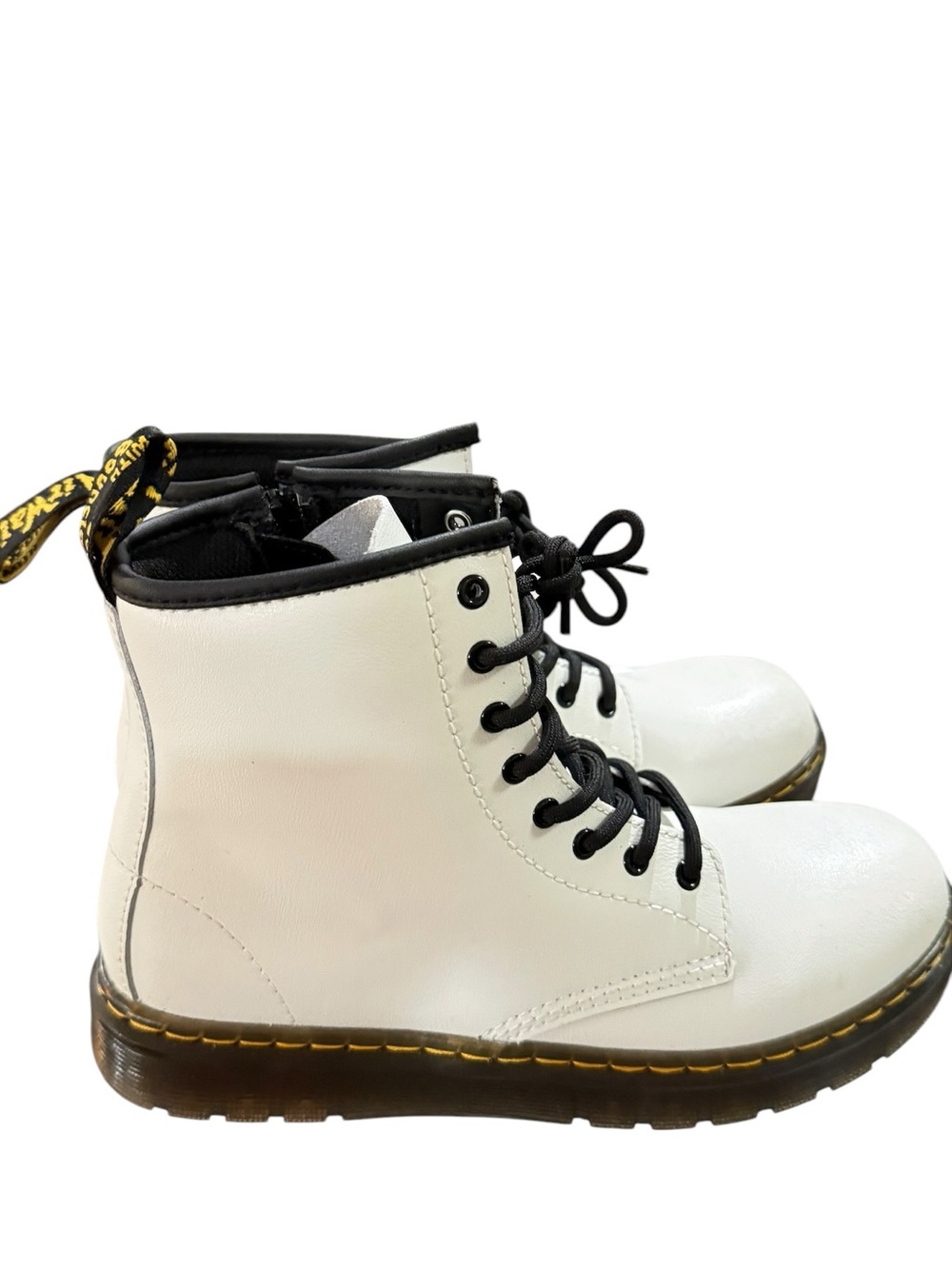 Dr. Martens Cream Lace-Up Combat Boots with Black Trim